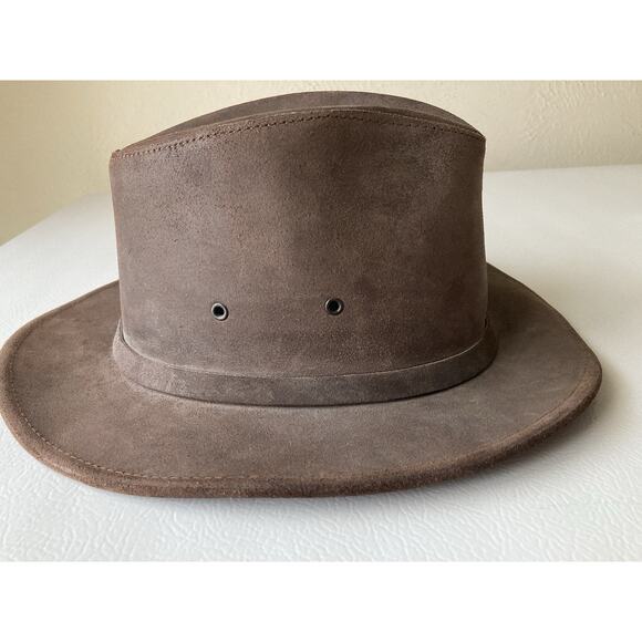 Henschel Hat Company Leather Cowboy Hat Dark Brown Grey Size Large - Picture 1 of 7